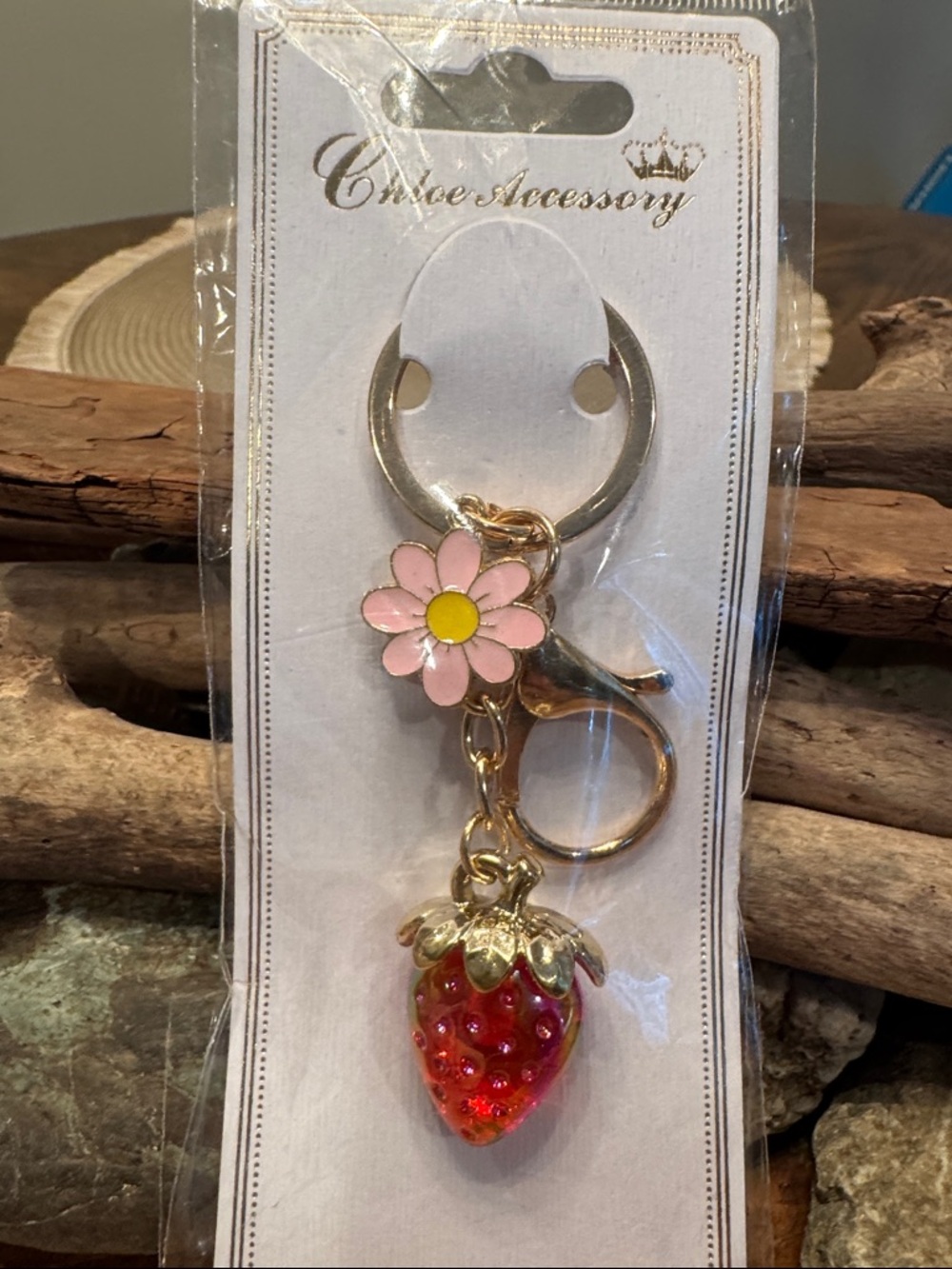Pink Daisy & Red Strawberry Keychain